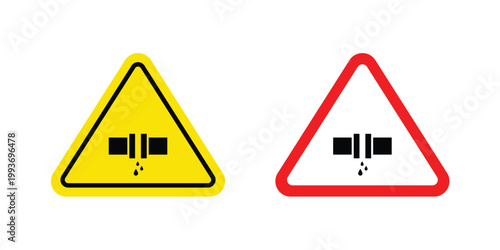 Caution safety leak of water or chemical material sign. Line and glyph solid vector collection.