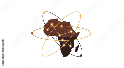 Africa Map with Glowing Network Connections.