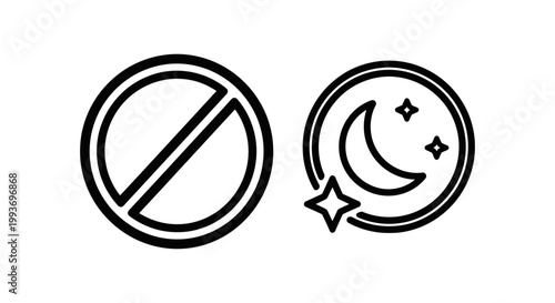 Do not disturb mode icon with moon and stars forbidden restricted interruption relaxation disconnect notification smartphone adjustment operation function illustration minimalist schedule