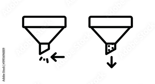 Funnel drop-off icons data loss optimization concept with conversion optimization marketing bottleneck customer analysis business ecommerce tracking performance illustration strategy