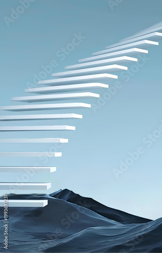 Aerial view of contrails in clear blue sky over snowy mountain range at sunrise