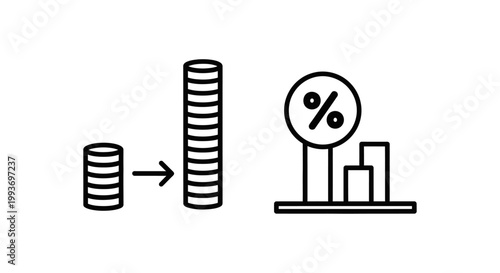 Current ratio icons: stacked coins and bar chart with business statistics financial liquidity liability investment analysis currency economic accounting earnings exchange increase