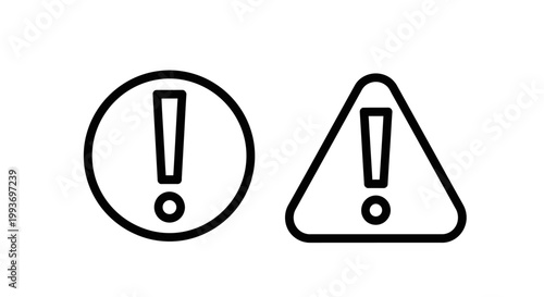 Exclamation mark warning icons: in circle and triangle with exclamation attention information notification triangle important minimalist geometric cautionary alerting critical emphasis