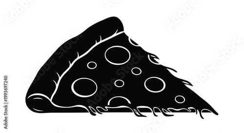 Delicious black pizza slice with melted cheese and toppings illustration for food menu or culinary concept