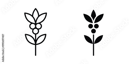 Coffee plant icon. Line and glyph solid vector collection.