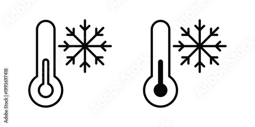 Cold temperature icon. Line and glyph solid vector collection.