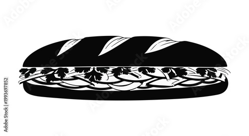 Baguette sandwich silhouette icon isolated on white background