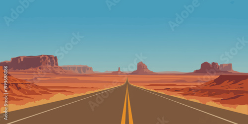 Road through Monument Valley Arizona desert mountain landscape scenic highway drive