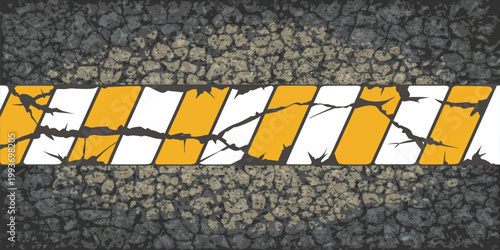 Under construction road background with warning lines and safety barrier tape sign illustration