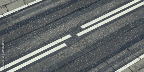 black and white city street pedestrian crosswalk with road markings and crossing lane in urban traffic scene