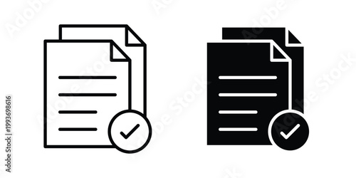 Document Check Icon. Line and glyph solid vector collection.