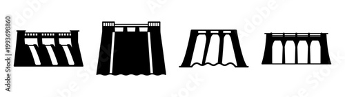 hydroelectric dam power generation process flat design vector illustration