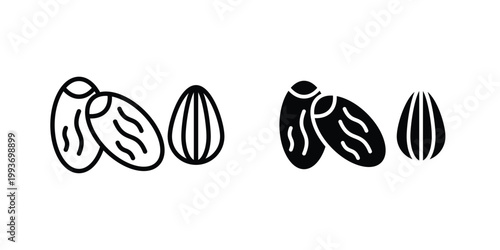 Dried fruit icon. Line and glyph solid vector collection.