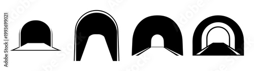 four arched tunnel entrances flat design vector illustration