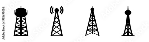 four cell tower icons with wifi signal flat design vector illustration