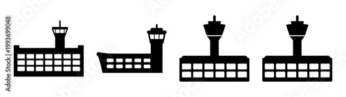 four airport control towers flat design vector illustration