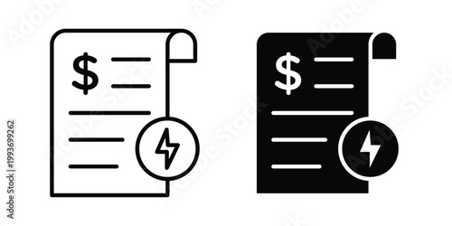 Energy utility bill icon. Line and glyph solid vector collection.