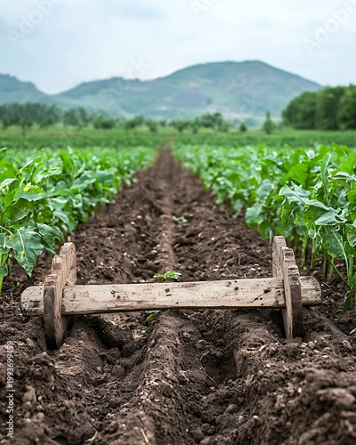 Classic agriculture wooden plow tool high resolution picture