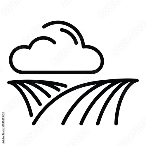Cloud raining on agricultural field lines.