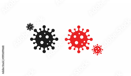 Minimal virus symbol set with black and red icons for medical and health concept vector
