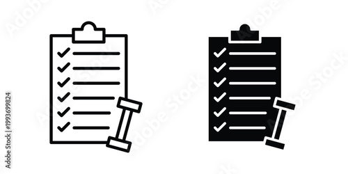 Fitness plan icon. Line and glyph solid vector collection.