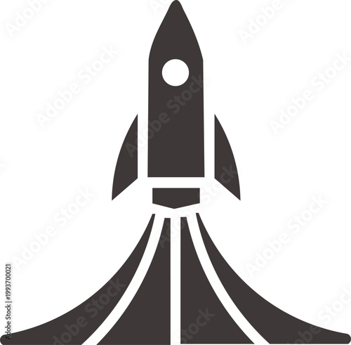 Gray rocket ship launching into space with flames and smoke  symbol of exploration and innovation