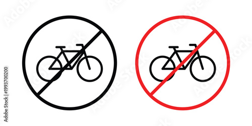 Forbidden bicycling icon. Line and glyph solid vector collection.