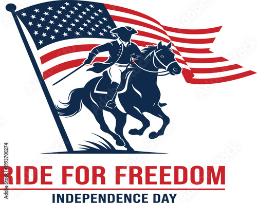 Patriotic rider, American flag, Independence Day icon, freedom symbol, USA vector
