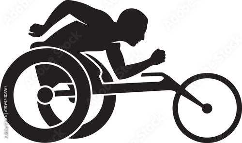 Wheelchair Sprint Para-Athlete Black Silhouette Icon Racing Adaptive Sports. Silhouette icon vector