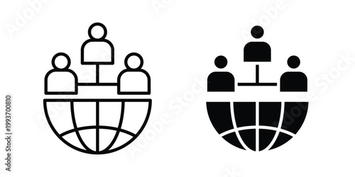 Global leadership icon. Line and glyph solid vector collection.