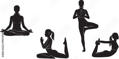 Celebrating yoga day diverse yoga poses silhouette for wellness and mindfulness