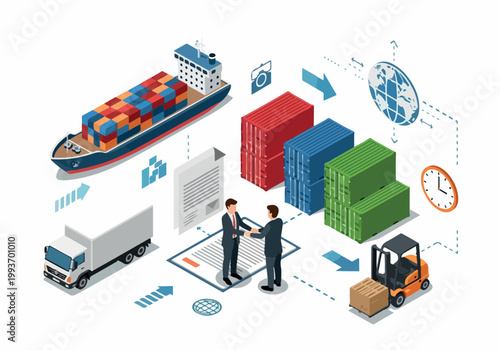 Global Trade Logistics Vector Illustration Shipping, Trucking, and Warehousing Solutions
