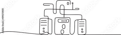 Data processing gear network icon continuous. one line Icon drawing