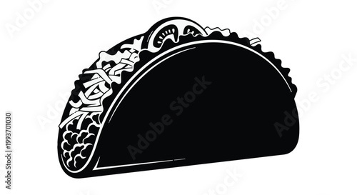 Taco illustration with decorative border Mexican food symbol black and white