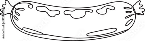 Boiled sausage continuous line drawing. One line art of meat products, sausage with fat, semi-finished product. one line Icon drawing