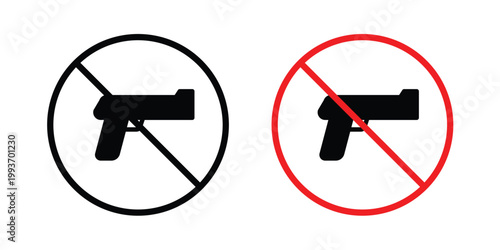 Gun Not Allowed sign. Line and glyph solid vector collection.