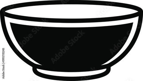 A minimalist vector illustration of a simple kitchen bowl rendered in a clean black and white graphic design style format.