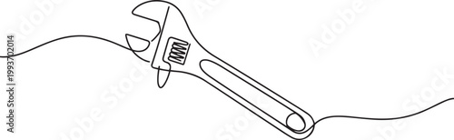 Tableau sur toile One mechanical wrench for nuts drawn in one continuous line drawing