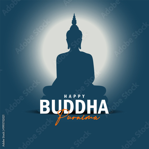 Buddha Purnima poster design with silhouette and spiritual glowing light