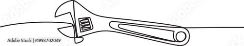 One mechanical wrench for nuts drawn in one continuous line drawing. one line Icon drawing
