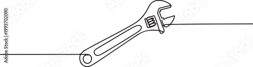 One mechanical wrench for nuts drawn in one continuous line drawing. one line Icon drawing