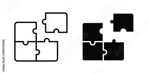 jigsaw icon. Line and glyph solid vector collection.