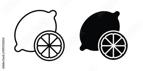 Lemon icon. Line and glyph solid vector collection.