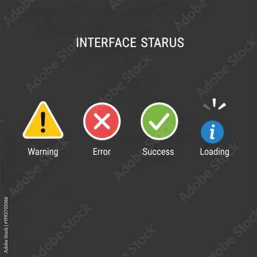 Interface Stars Icon Set Displaying Warning Error Success and Loading Indicators Across a Dark Background.