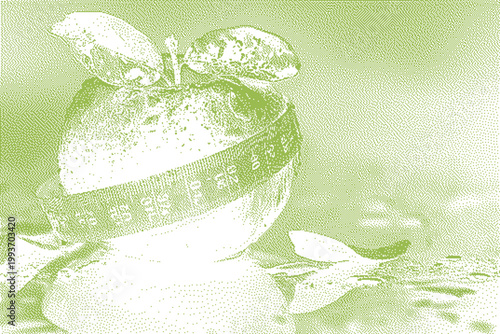 with measuring tape during healthy lifestyle concept on a green textured background