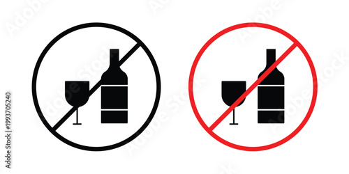 No alcohol sign. Line and glyph solid vector collection.