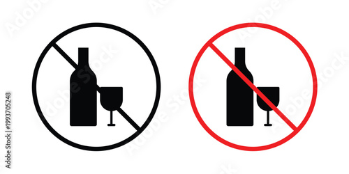 No alcohol sign. Line and glyph solid vector collection.