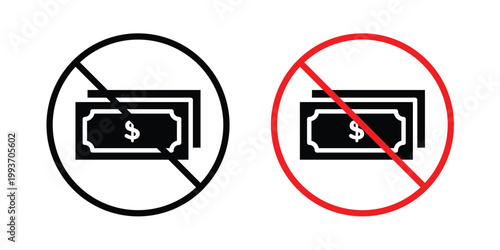No cash sign. Line and glyph solid vector collection.
