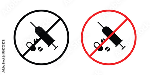 No drugs sign. Line and glyph solid vector collection.