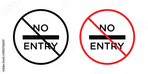 No entry road sign. Line and glyph solid vector collection.